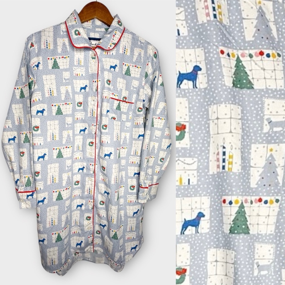 Boden Christmas Trees Dogs Cats Holiday Cotton Pajamas Night Shirt Gown‎ Small